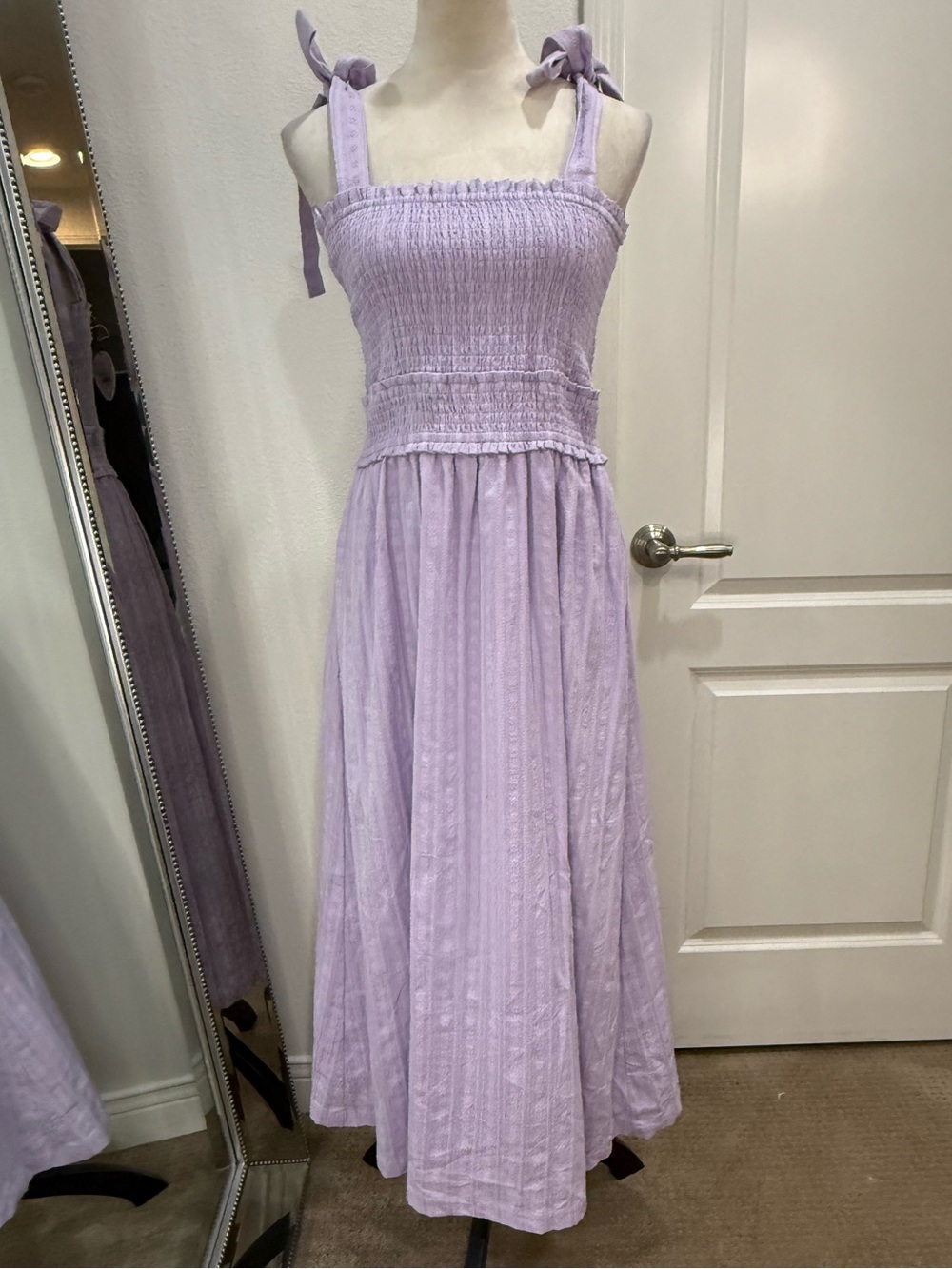 Lost + Wander Lavender Smocked Tie-Shoulder Maxi Dress NWT